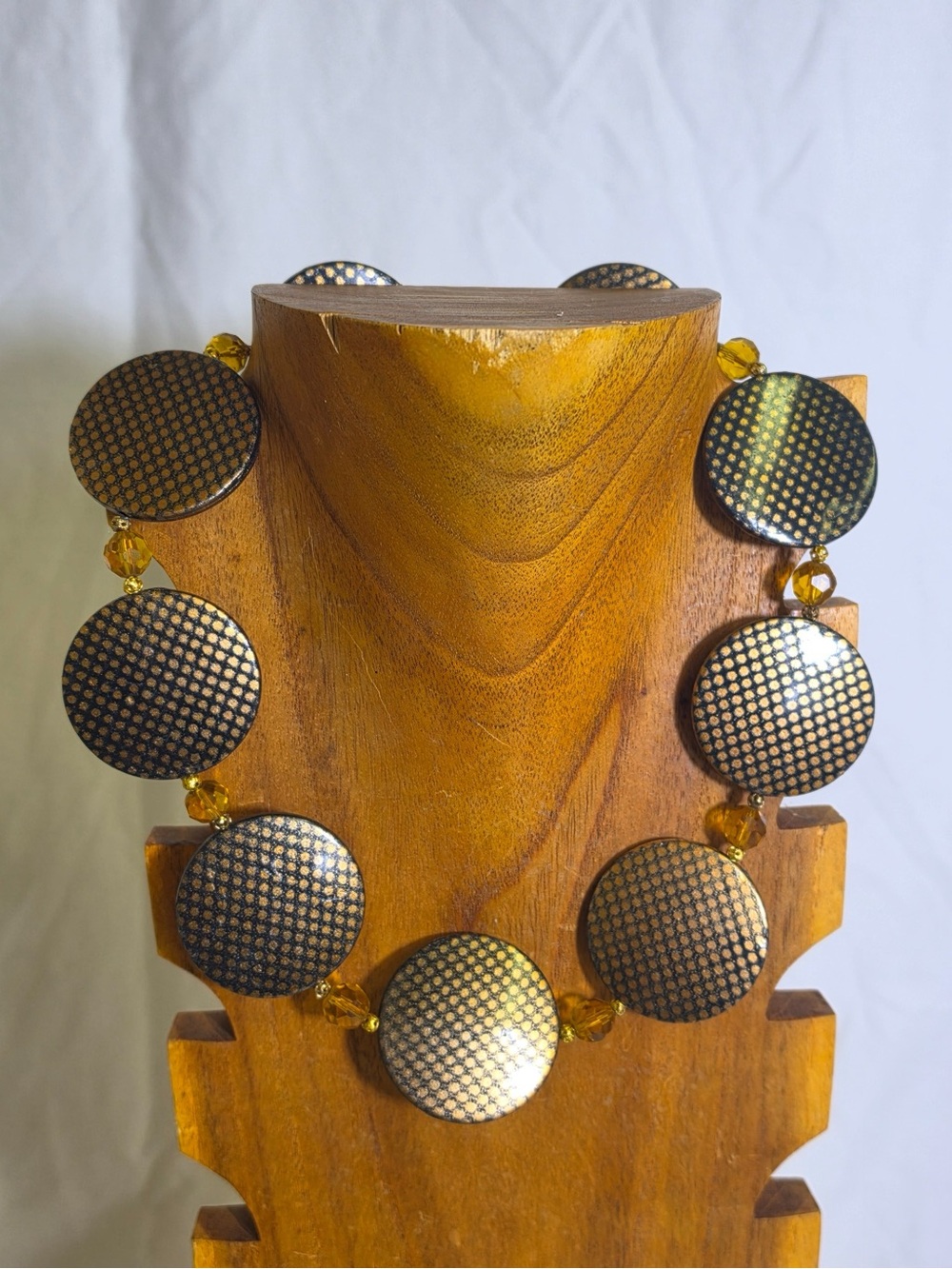 Handmade Black Gold Polka Dot Disc Bead Necklace Chunky Statement New